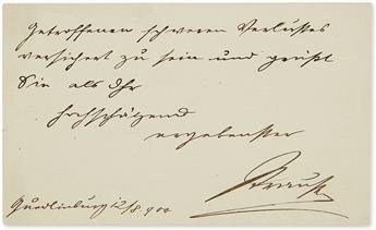 STRAUSS, JOHANN. Autograph Note Signed, Strauss, to You and your dear wife, in German, on the recto and verso of his printed visi